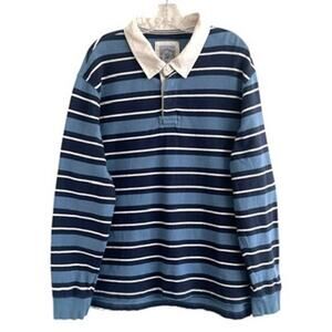 Land's End Sz XXL Rugby Polo Shirt Navy Stripe Cotton Preppy Hip Hop Academia